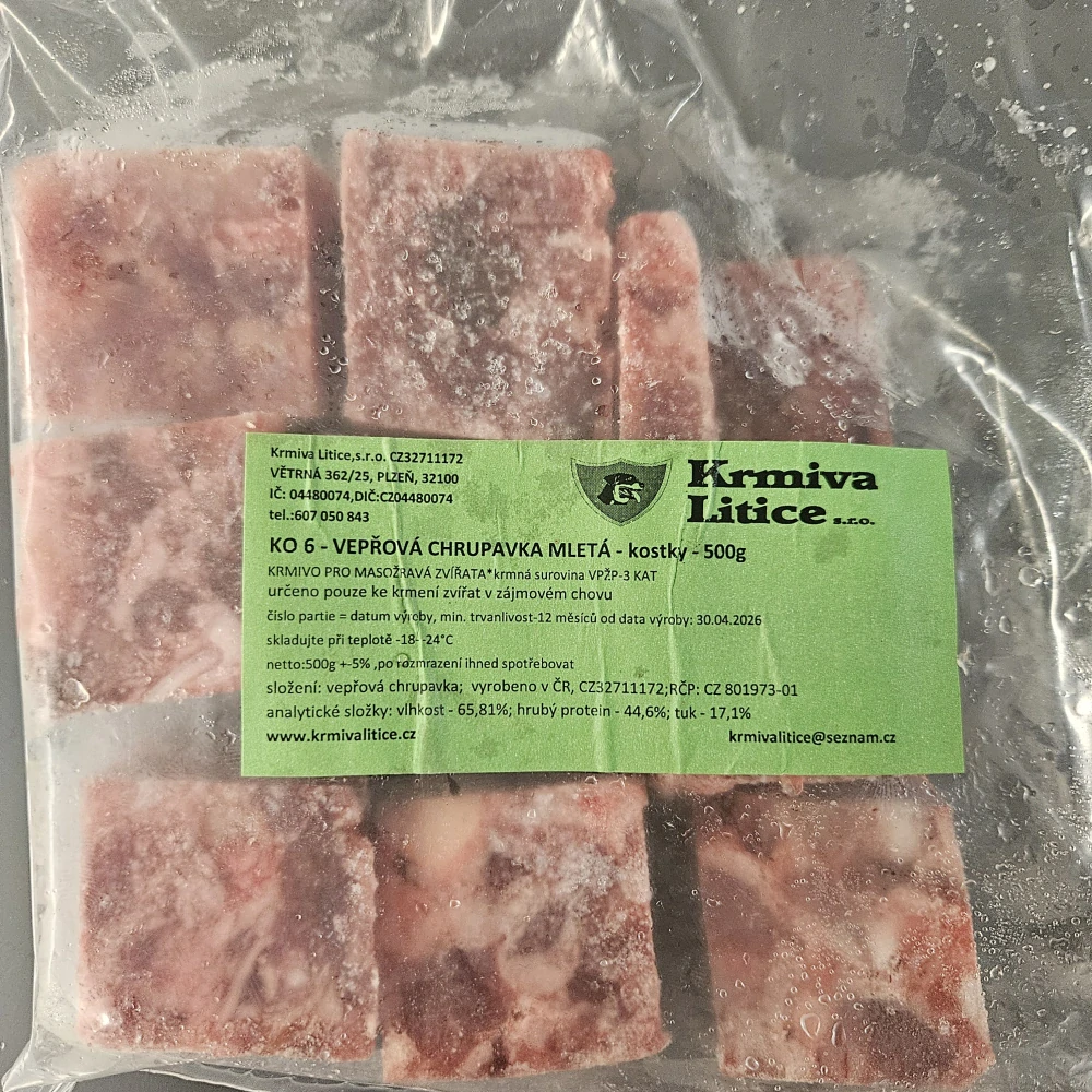 VEPŘOVÁ CHRUPAVKA MLETÁ 500G - KOSTKY 3x3cm