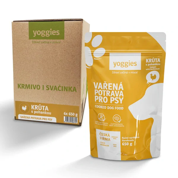 650g Yoggies Vařená potrava pro psy – krůtí maso s pohankou a kloubní výživou