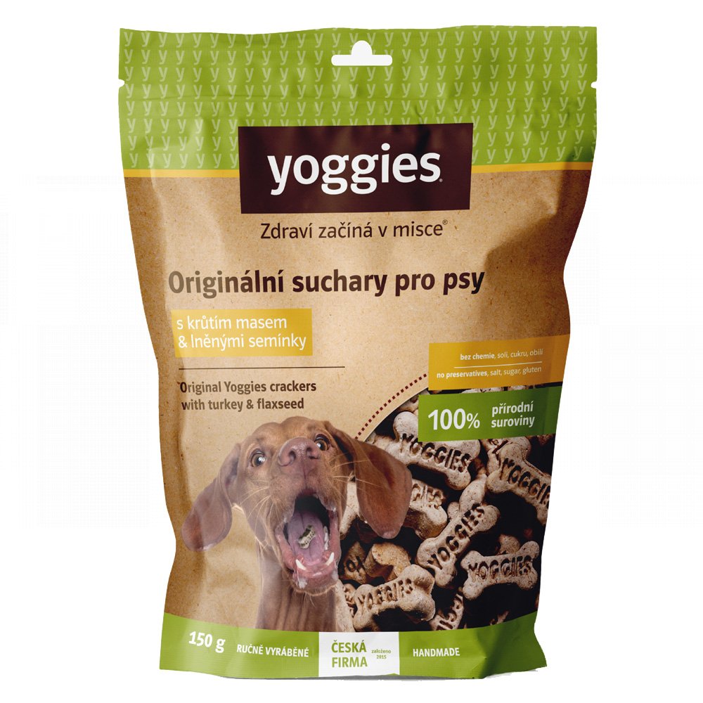 Yoggies bezlepkové suchary pro psy s krůtím masem a lněným semínkem 150g