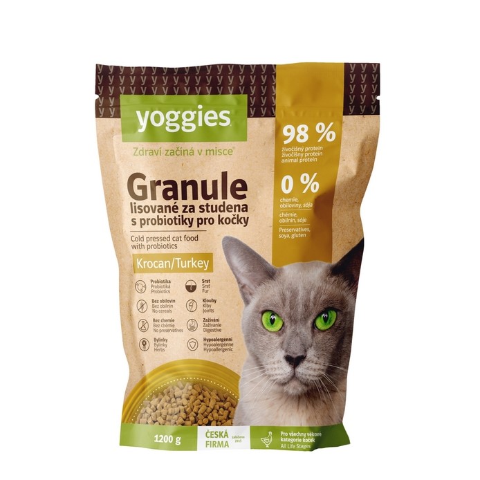 Granule pro kočky s krocaním masem, lisované za studena s probiotiky 1,2kg