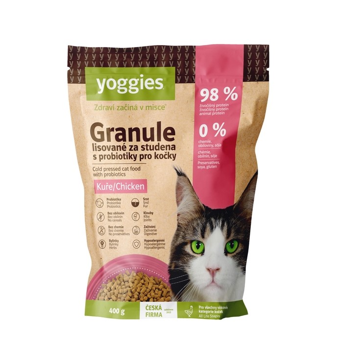 Granule pro kočky s kuřecím masem, lisované za studena s probiotiky 400g