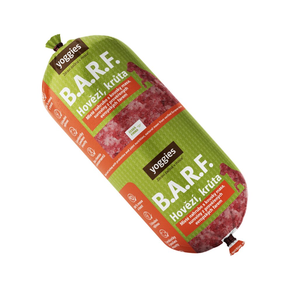 1300g Yoggies B.A.R.F. Hovězí a krůta s probiotiky Syrové maso pro psy